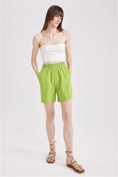 DeFacto Kadın Paperbag Bel Geniş Paça Keten Karışımlı Şort