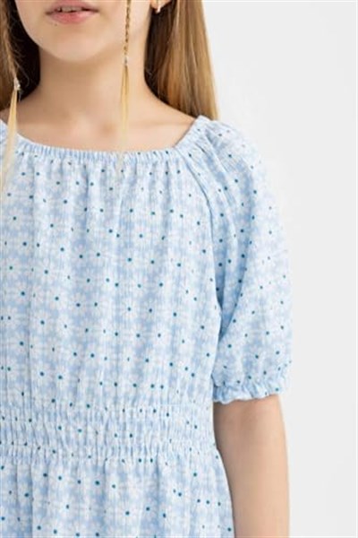 DeFacto Kız Çocuk Bürümcük Desenli Kısa Kollu Elbise