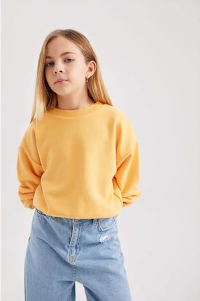 DeFacto Kız Çocuk Regular Fit Bisiklet Yaka Sweatshirt