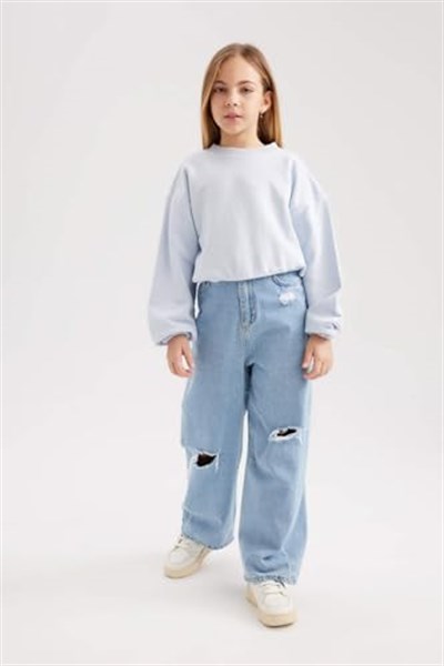 DeFacto Kız Çocuk Regular Fit Bisiklet Yaka Sweatshirt