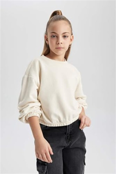 DeFacto Kız Çocuk Regular Fit Bisiklet Yaka Sweatshirt