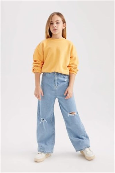 DeFacto Kız Çocuk Regular Fit Bisiklet Yaka Sweatshirt