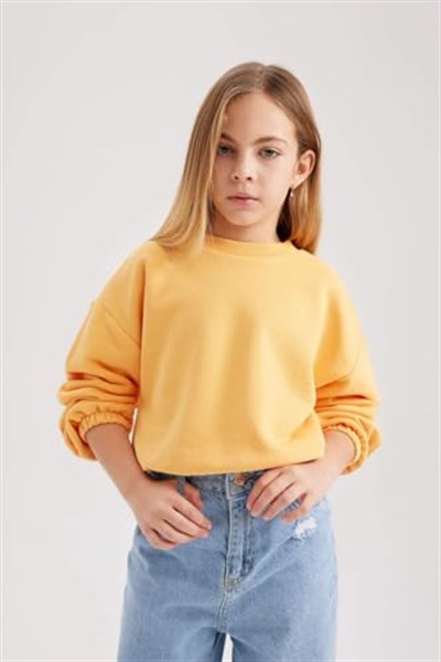 DeFacto Kız Çocuk Regular Fit Bisiklet Yaka Sweatshirt