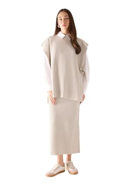 DeFacto Regular Fit Basic Düz Maxi Siyah Triko Etek Gri STD