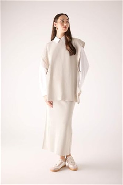 DeFacto Regular Fit Basic Düz Maxi Siyah Triko Etek Gri STD