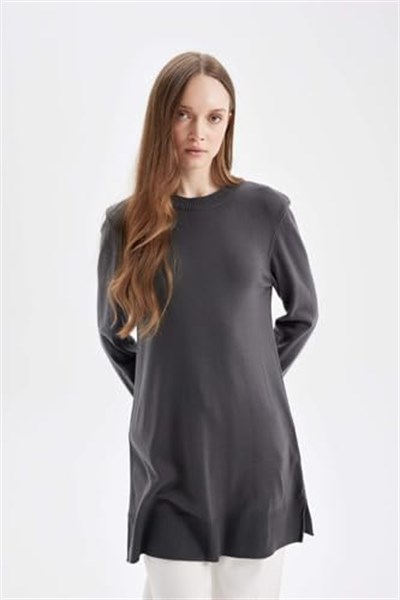 DeFacto Regular Fit Bisiklet Yaka Kzak Tunik Antrasit 3XL