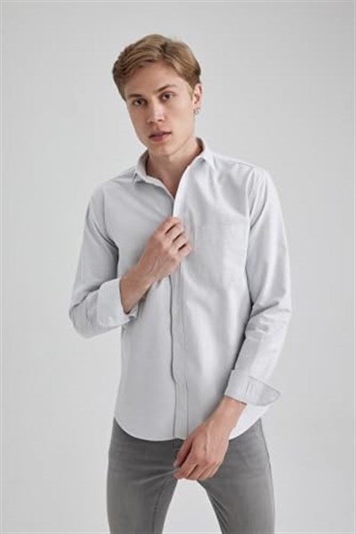 DeFacto Regular Fit Oxford Uzun Kollu Gömlek Gri XS