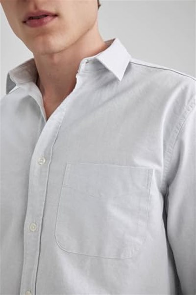 DeFacto Regular Fit Oxford Uzun Kollu Gömlek Gri XS