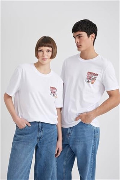 DeFacto Sevgililer Günü Unisex Kısa Kollu T-Shirt Üniseks Yetişkin Beyaz