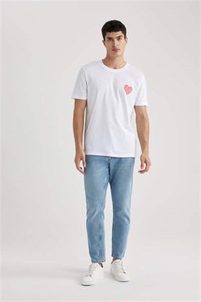 DeFacto Sevgililer Günü Unisex Kısa Kollu T-Shirt Üniseks Yetişkin Beyaz