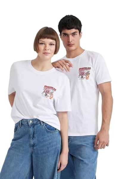DeFacto Sevgililer Günü Unisex Kısa Kollu T-Shirt Üniseks Yetişkin Beyaz