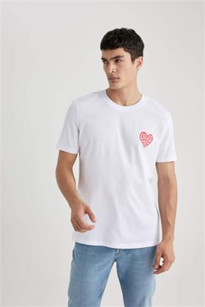 DeFacto Sevgililer Günü Unisex Kısa Kollu T-Shirt Üniseks Yetişkin Beyaz
