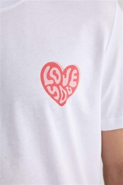 DeFacto Sevgililer Günü Unisex Kısa Kollu T-Shirt Üniseks Yetişkin Beyaz