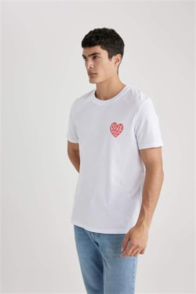 DeFacto Sevgililer Günü Unisex Kısa Kollu T-Shirt Üniseks Yetişkin Beyaz