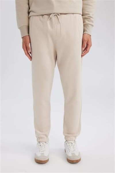 DeFacto Standart Fit Beli Bağcıklı Lastikli Paça Cepli Basic Düz Jogger Eşofman Altı Bej XXL