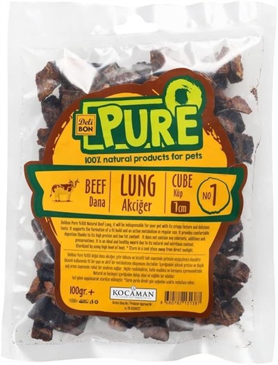 Deli Bon Kurutulmuş Küp Şeklinde Dana Akciğer Köpek Ödül Maması 1 Cm 100 Gr - Farmapets