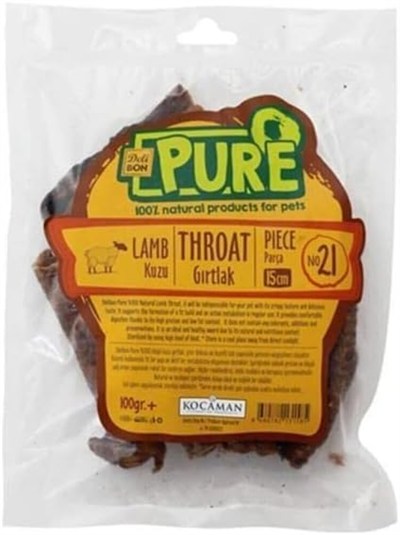 Deli Bon Kurutulmuş Parça Kuzu Gırtlak Köpek Ödül Maması 15 CM 100 GR