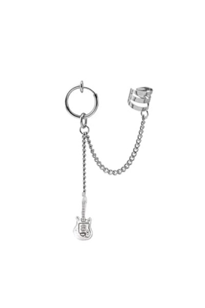 Deliksiz Sıkıştırmalı Zincirli Küpe, gümüş, 0.8 mm