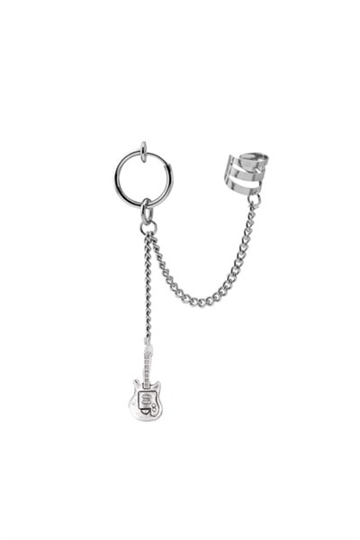 Deliksiz Sıkıştırmalı Zincirli Küpe, gümüş, 0.8 mm