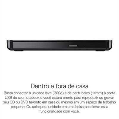 Dell Slim DW316 - Sürücü - DVD+-RW (+-R DL) DVD-RAM - 8x8x5x - USB2.0 - Harici - Inspiron 14 54XX, 15 55XX, 17 5758, OptiPlex 3020, 9020, Vostro 15 3558, XPS 13 için (784-B BBI), siyah