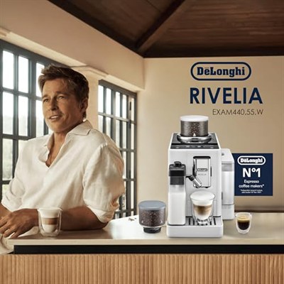 DeLonghi Rivelia EXAM440.55.W, Tam Otomatik LatteCrema Kahve Makinesi, Otomatik Süt Köpürtücü, Kompakt Boyut, Fasulyeden Bardağa Kahve Makinesi, 16 Tarif Renkli Dokunmatik Ekran, Kutup Beyazı
