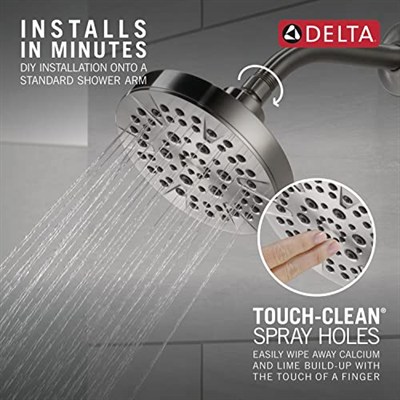 Delta -5-Sprey Fırçalanmış Nikel Duş Başlığı, Delta Duş Başlığı Fırçalanmış Nikel, Duş Başlıkları, 1,75 GPM Akış Hızı, Paslanmaz 52535-SS