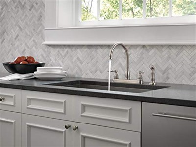 Delta Faucet Windemere 2 Kulplu Evye Bataryası Yan Püskürtücülü Uyumlu Yüzey, Paslanmaz 21996LF-SS, 5