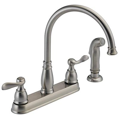 Delta Faucet Windemere 2 Kulplu Evye Bataryası Yan Püskürtücülü Uyumlu Yüzey, Paslanmaz 21996LF-SS, 5
