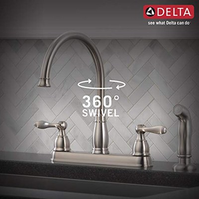 Delta Faucet Windemere 2 Kulplu Evye Bataryası Yan Püskürtücülü Uyumlu Yüzey, Paslanmaz 21996LF-SS, 5