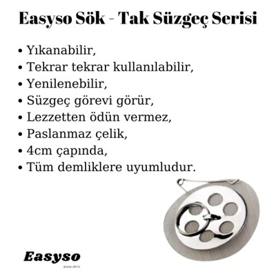 Demlik İçi Sök Tak Çay Süzgeci Pratik ve Ergonomik Tekrar Kullanılabilir Çay Süzeği 1 ADET Paslanmaz Çelik Easyso1020