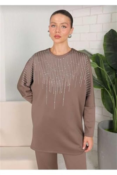 DEMOİSELLE KADIN TAŞLI TAKIM acı kahve 2