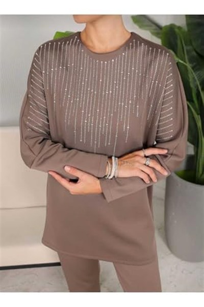 DEMOİSELLE KADIN TAŞLI TAKIM acı kahve 1