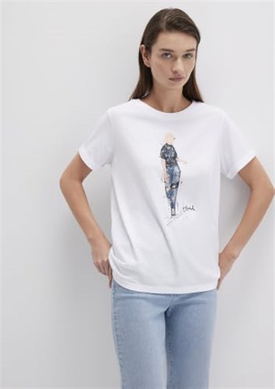 Denim Baskılı Beyaz İstanbul Tişört Regular Fit/Normal Kesim 1610222-620