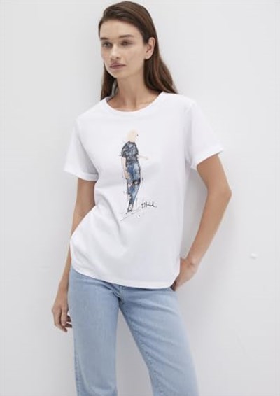 Denim Baskılı Beyaz İstanbul Tişört Regular Fit/Normal Kesim 1610222-620