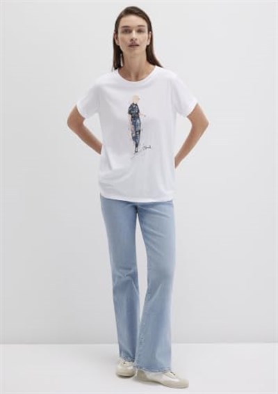 Denim Baskılı Beyaz İstanbul Tişört Regular Fit/Normal Kesim 1610222-620