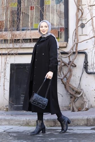 Denim Kapşonlu Kap- Denim Pardesü/KAHVERENGİ