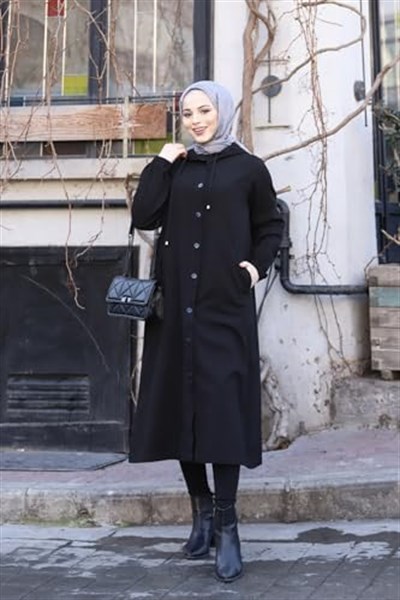 Denim Kapşonlu Kap- Denim Pardesü/KAHVERENGİ