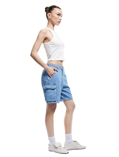 Denim Kargo Bermuda Şort Cepli Standart Bel
