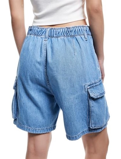 Denim Kargo Bermuda Şort Cepli Standart Bel