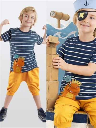 Denizci Dino Erkek Çocuk T-shirt Kapri Şort Takım