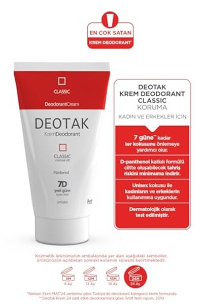 Deotak Classic Koruma 7 Güne Kadar Etkili Hassas Ciltler İçin Kadın - Erkek Kullanım Krem Deodorant 35 ml