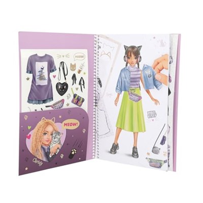Depesche 13387 TOPModel Rebel Kitty Kitap Beni Giydir 20 Sayfa Önceden Basılmış Kendin Yap Desen Desenleri, 7 Yaprak Çıkartma, Çok Renkli, Tek Beden