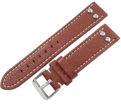 Deri Saat Kayışı Puntolu Model 22mm Kızıl Kahverengi Kordonu Beya