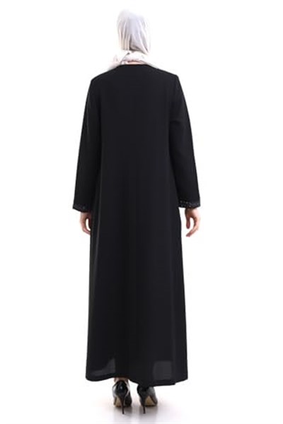 Derin Store Fermuar Kol Taşlı Ferace 23302-23 Siyah