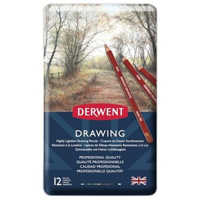 Derwent Drawıng Serisi Yağlı Kuru Kalem Seti - 12 Renk Metal Kutulu