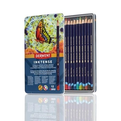 Derwent Inktense Serisi Mürekkep Bazlı Suluboya Kalem Seti - 12 Renk Metal Kutulu
