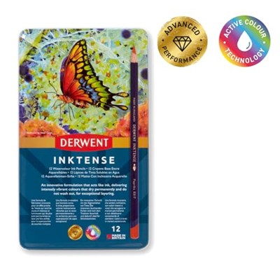 Derwent Inktense Serisi Mürekkep Bazlı Suluboya Kalem Seti - 12 Renk Metal Kutulu