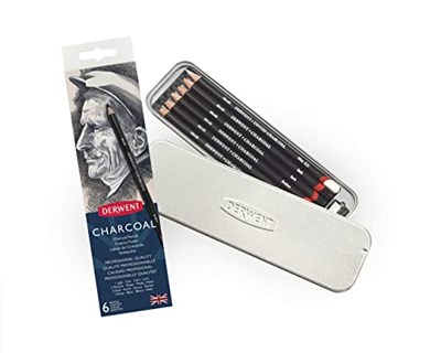Derwent Kömür Kalemleri, Çizim ve Yazma, 6lı Set, Açık, Orta, Koyu ve Renkli Kömür, Karıştırma ve Bulaşma için İdeal, Kalemtıraş Dahil, Profesyonel Kalite, 0700838