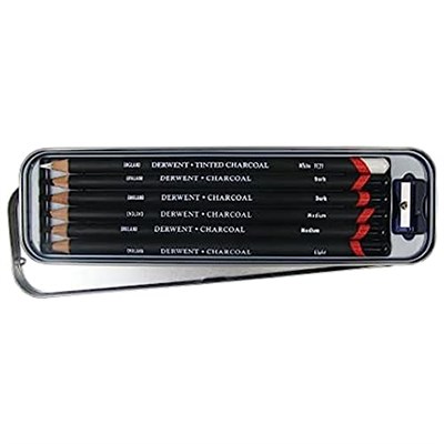 Derwent Kömür Kalemleri, Çizim ve Yazma, 6lı Set, Açık, Orta, Koyu ve Renkli Kömür, Karıştırma ve Bulaşma için İdeal, Kalemtıraş Dahil, Profesyonel Kalite, 0700838