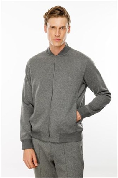 Desen Triko Erkek Cepleri Fermuarlı Eşofman Üstü Antra/Melanj Beden;2XL,Renk;Antra/Melanj